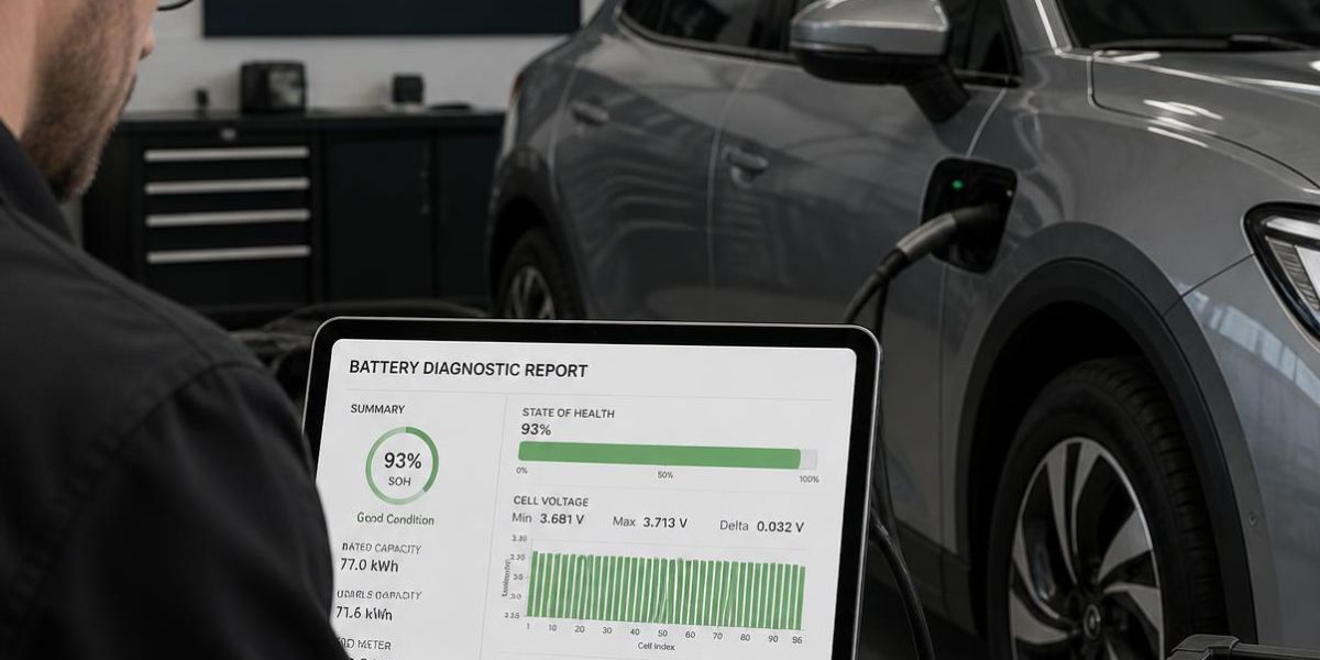 EV battery diagnostic franchise operator carrying out a battery health assessment